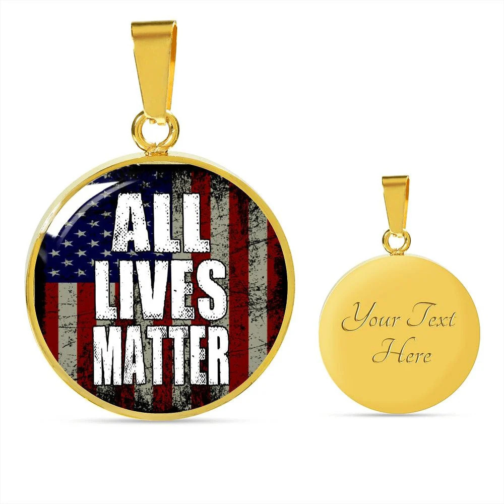 Police All Lives Matter Us Flag Personalized Engraved Gold Circle Necklace Cust